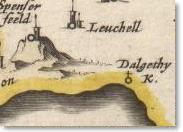 View of St. Bridget's Church at Dalgety from Blaeu's Atlas, 1654.